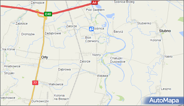 mapa Niziny gmina Orły, Niziny gmina Orły na mapie Targeo