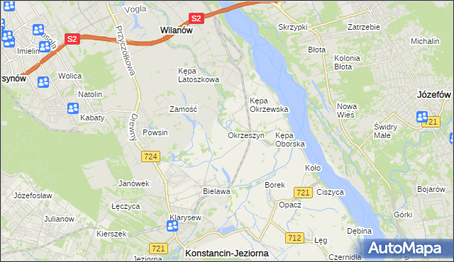 mapa Okrzeszyn gmina Konstancin-Jeziorna, Okrzeszyn gmina Konstancin-Jeziorna na mapie Targeo
