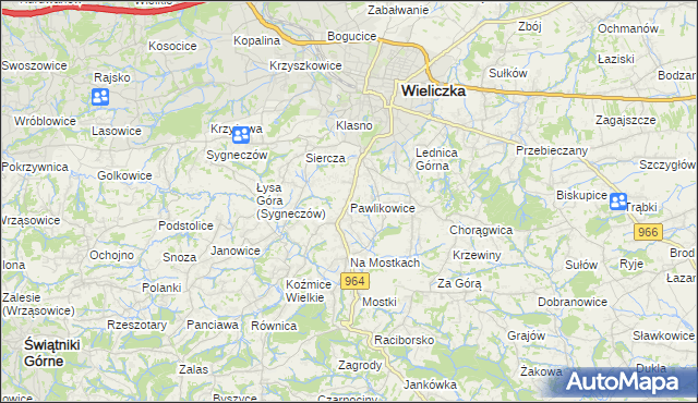 mapa Pawlikowice gmina Wieliczka, Pawlikowice gmina Wieliczka na mapie Targeo