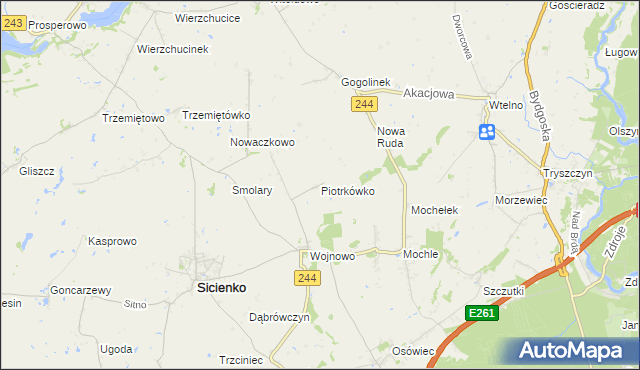mapa Piotrkówko gmina Sicienko, Piotrkówko gmina Sicienko na mapie Targeo