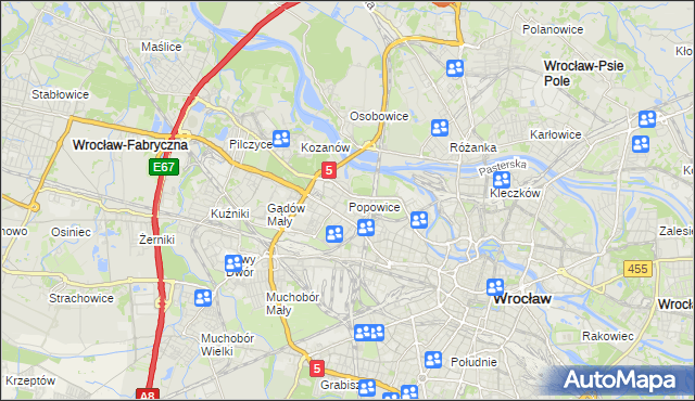 mapa Popowice gmina Wrocław, Popowice gmina Wrocław na mapie Targeo