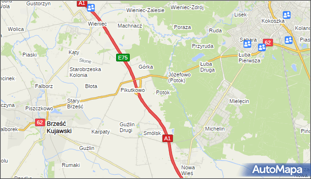 mapa Potok gmina Włocławek, Potok gmina Włocławek na mapie Targeo