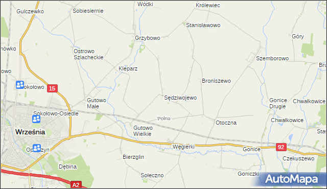 mapa Sędziwojewo gmina Września, Sędziwojewo gmina Września na mapie Targeo