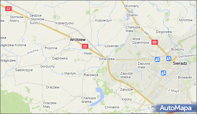 mapa Smardzew gmina Wróblew, Smardzew gmina Wróblew na mapie Targeo