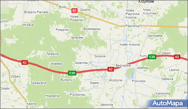 mapa Smólnik gmina Krzymów, Smólnik gmina Krzymów na mapie Targeo