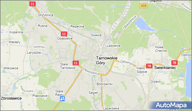 mapa Tarnowskie Góry, Tarnowskie Góry na mapie Targeo