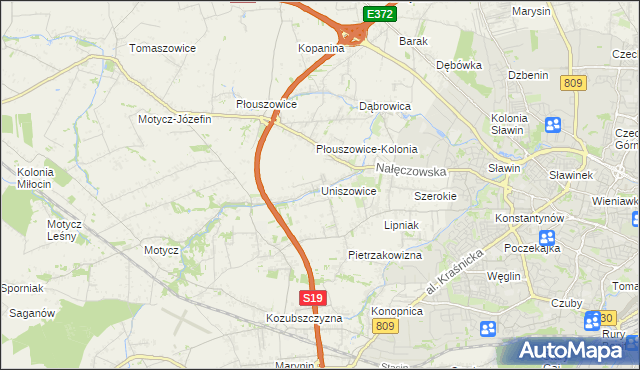 mapa Uniszowice, Uniszowice na mapie Targeo