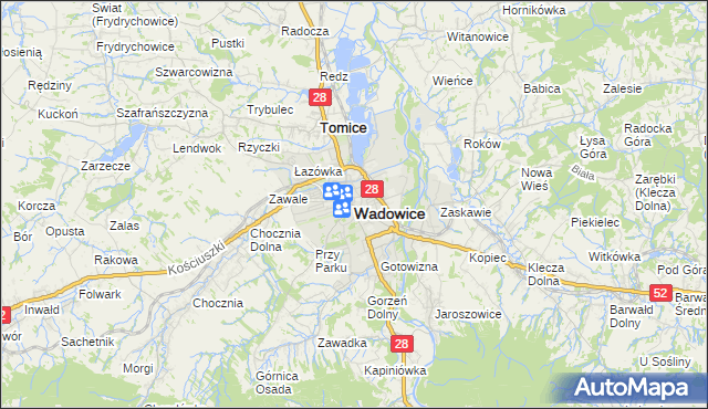 mapa Wadowice, Wadowice na mapie Targeo
