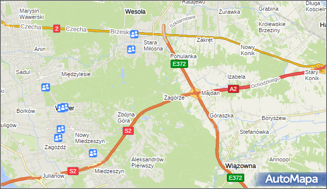 mapa Zagórze gmina Wiązowna, Zagórze gmina Wiązowna na mapie Targeo