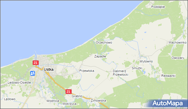 mapa Zapadłe gmina Ustka, Zapadłe gmina Ustka na mapie Targeo