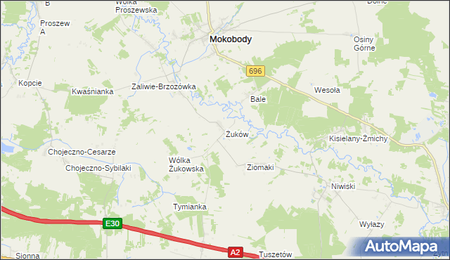 mapa Żuków gmina Mokobody, Żuków gmina Mokobody na mapie Targeo