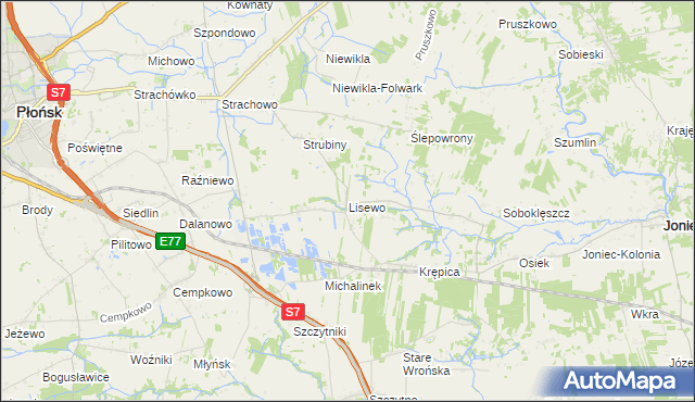 mapa Lisewo gmina Płońsk, Lisewo gmina Płońsk na mapie Targeo