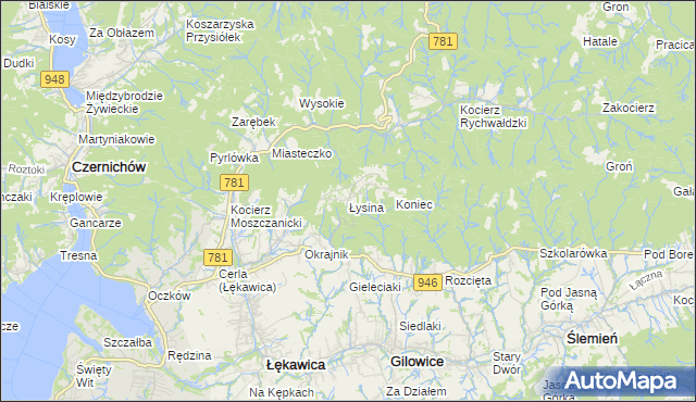 mapa Łysina, Łysina na mapie Targeo