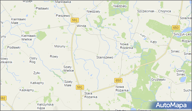 mapa Staniszewo gmina Barciany, Staniszewo gmina Barciany na mapie Targeo