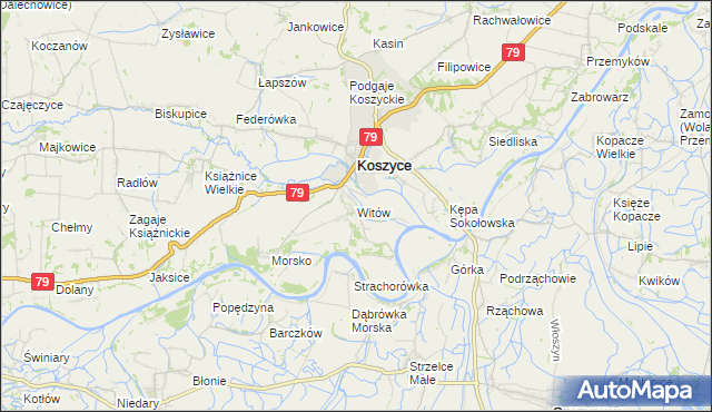 mapa Witów gmina Koszyce, Witów gmina Koszyce na mapie Targeo