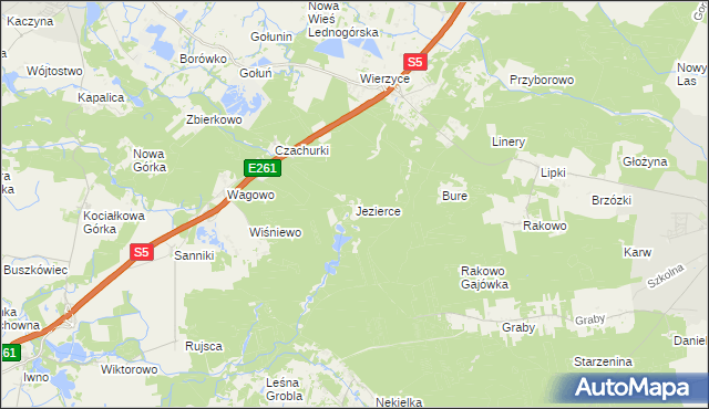 mapa Jezierce gmina Pobiedziska, Jezierce gmina Pobiedziska na mapie Targeo