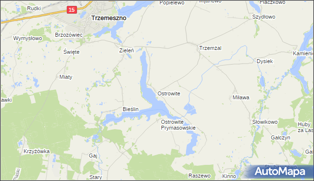 mapa Ostrowite gmina Trzemeszno, Ostrowite gmina Trzemeszno na mapie Targeo