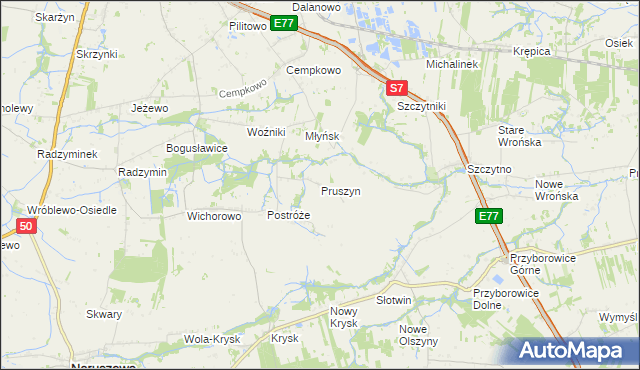 mapa Pruszyn gmina Płońsk, Pruszyn gmina Płońsk na mapie Targeo
