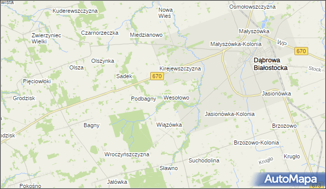 mapa Wesołowo gmina Dąbrowa Białostocka, Wesołowo gmina Dąbrowa Białostocka na mapie Targeo