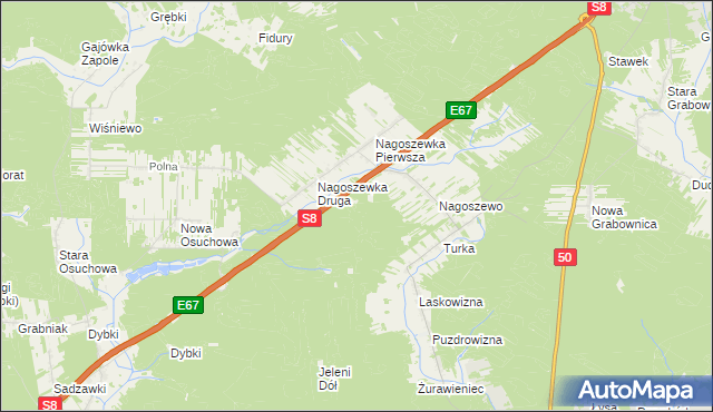 mapa Nagoszewo gmina Brok, Nagoszewo gmina Brok na mapie Targeo