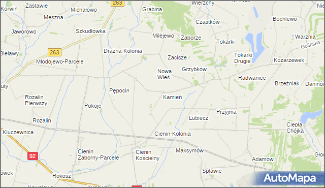 mapa Kamień gmina Słupca, Kamień gmina Słupca na mapie Targeo