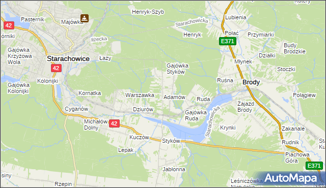 mapa Adamów gmina Brody, Adamów gmina Brody na mapie Targeo