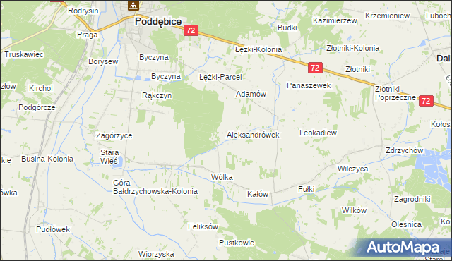 mapa Aleksandrówek gmina Poddębice, Aleksandrówek gmina Poddębice na mapie Targeo