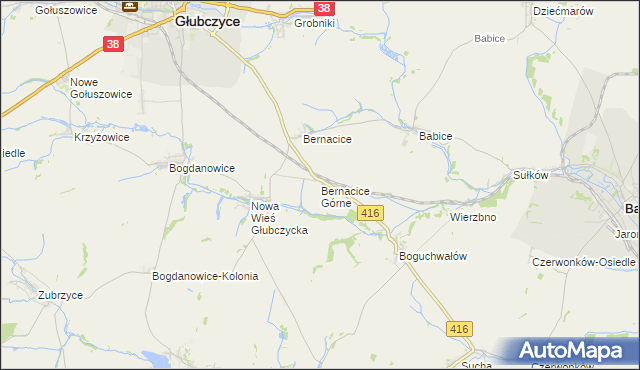mapa Bernacice Górne, Bernacice Górne na mapie Targeo