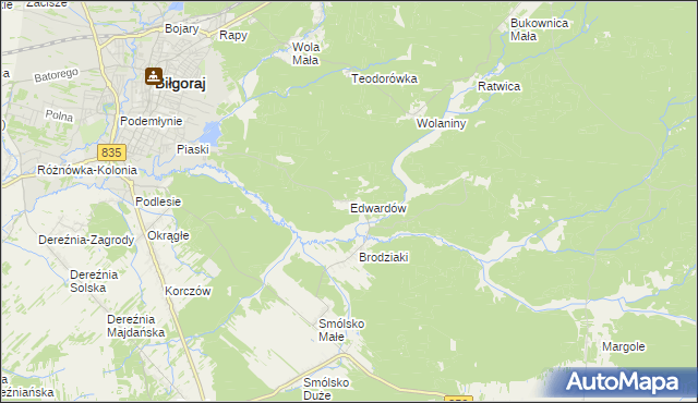 mapa Edwardów gmina Biłgoraj, Edwardów gmina Biłgoraj na mapie Targeo