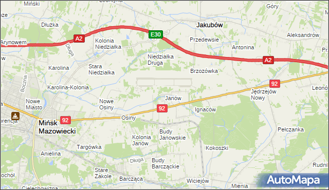 mapa Janów gmina Mińsk Mazowiecki, Janów gmina Mińsk Mazowiecki na mapie Targeo