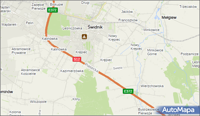 mapa Krępiec gmina Mełgiew, Krępiec gmina Mełgiew na mapie Targeo