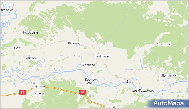 mapa Laskowiec gmina Trzcianne, Laskowiec gmina Trzcianne na mapie Targeo
