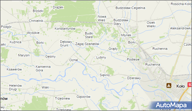mapa Lubiny gmina Koło, Lubiny gmina Koło na mapie Targeo