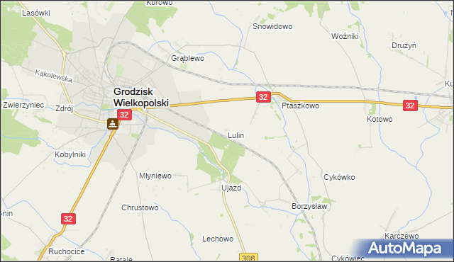 mapa Lulin gmina Grodzisk Wielkopolski, Lulin gmina Grodzisk Wielkopolski na mapie Targeo