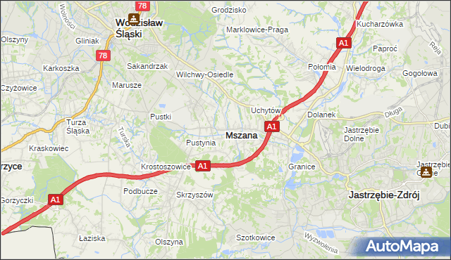 mapa Mszana powiat wodzisławski, Mszana powiat wodzisławski na mapie Targeo