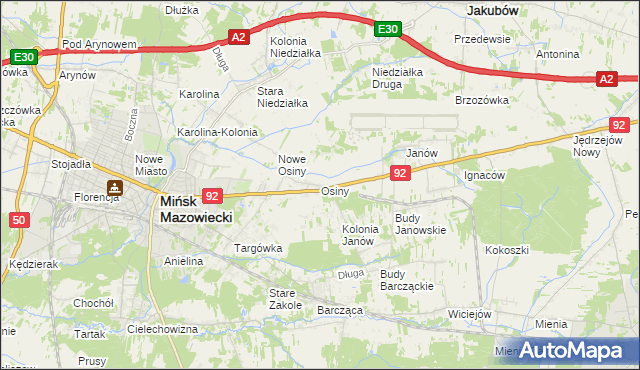mapa Osiny gmina Mińsk Mazowiecki, Osiny gmina Mińsk Mazowiecki na mapie Targeo