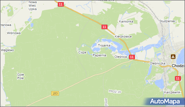 mapa Papiernia gmina Chodzież, Papiernia gmina Chodzież na mapie Targeo