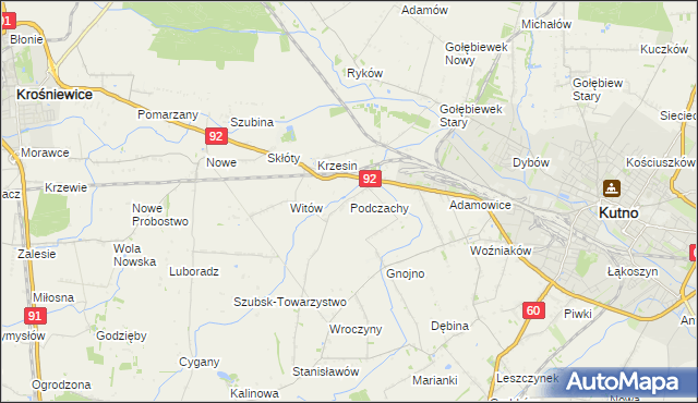 mapa Podczachy gmina Kutno, Podczachy gmina Kutno na mapie Targeo