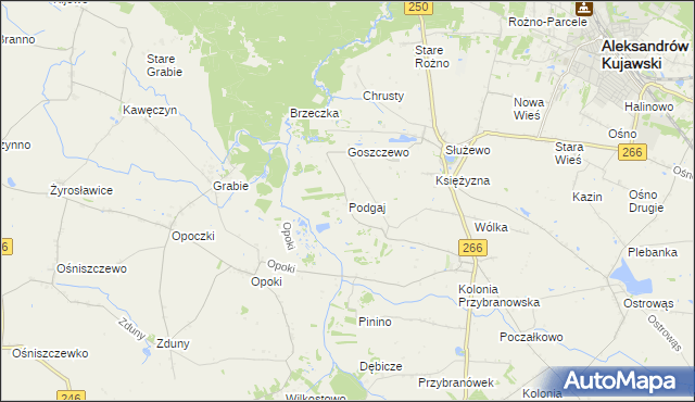 mapa Podgaj gmina Aleksandrów Kujawski, Podgaj gmina Aleksandrów Kujawski na mapie Targeo