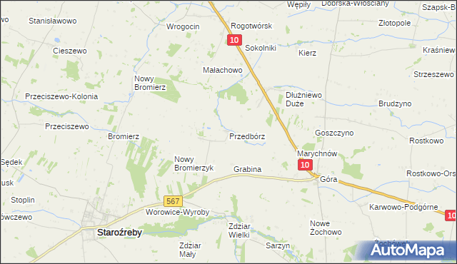 mapa Przedbórz gmina Staroźreby, Przedbórz gmina Staroźreby na mapie Targeo