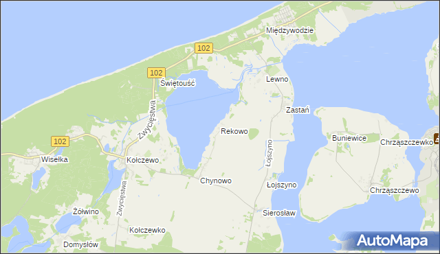 mapa Rekowo gmina Wolin, Rekowo gmina Wolin na mapie Targeo