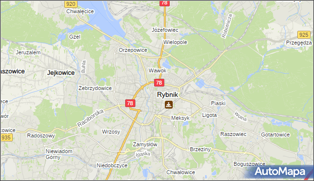 mapa Rybnika, Rybnik na mapie Targeo