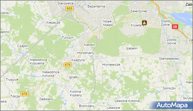 mapa Śródlesie gmina Juchnowiec Kościelny, Śródlesie gmina Juchnowiec Kościelny na mapie Targeo