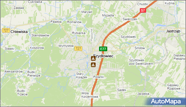 mapa Szydłowiec, Szydłowiec na mapie Targeo
