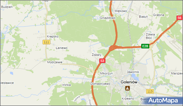 mapa Żdżary gmina Goleniów, Żdżary gmina Goleniów na mapie Targeo