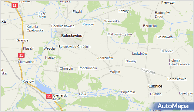 mapa Andrzejów gmina Łubnice, Andrzejów gmina Łubnice na mapie Targeo