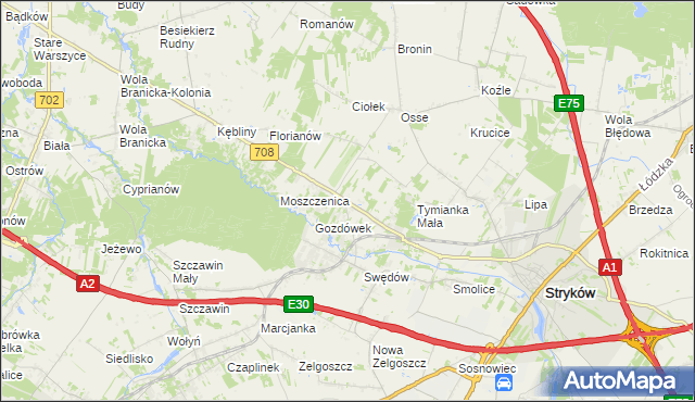 mapa Anielin Swędowski, Anielin Swędowski na mapie Targeo