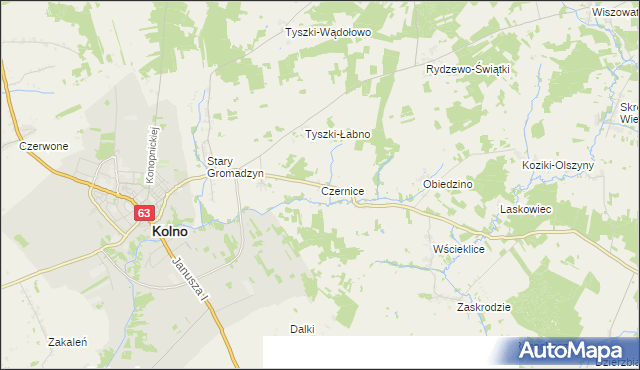 mapa Czernice gmina Kolno, Czernice gmina Kolno na mapie Targeo