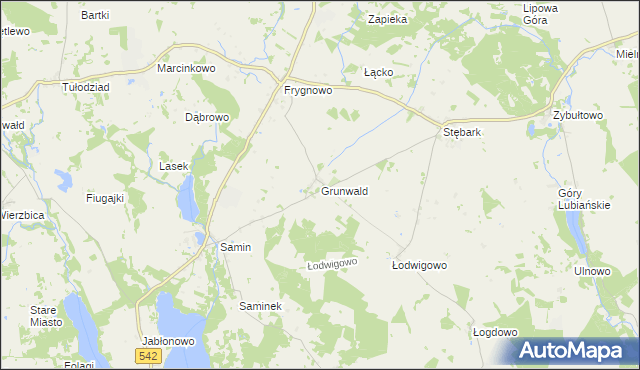 mapa Grunwald powiat ostródzki, Grunwald powiat ostródzki na mapie Targeo