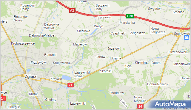 mapa Janów gmina Zgierz, Janów gmina Zgierz na mapie Targeo